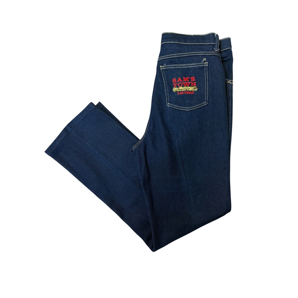 VTG 80s Dark Wash Embroidered Sams Town Las Vegas Jeans Straight Leg 30x31 Retro